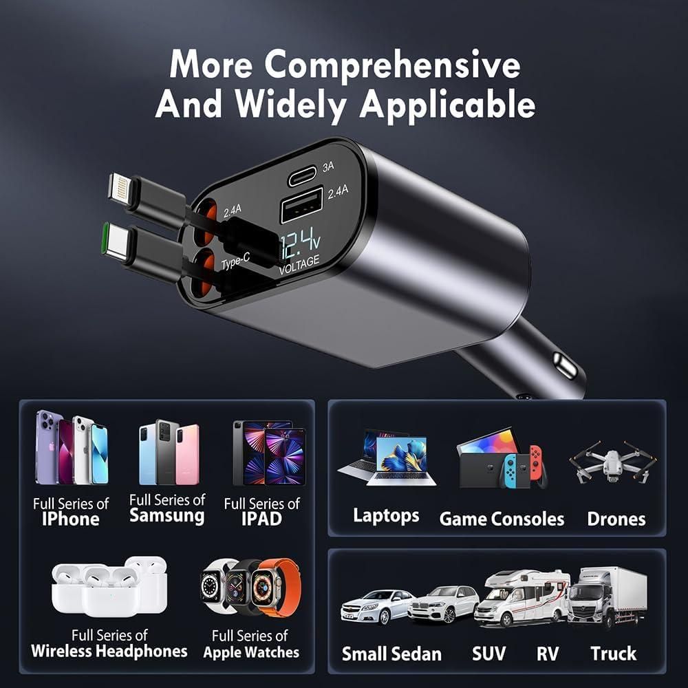 FlexiCart™️ 4 in 1 Retractable Car Charger